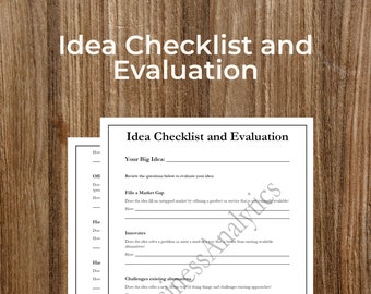 Entrepreneur Idea Checklist | Business Evaluation Form (PDF, Digital Download)