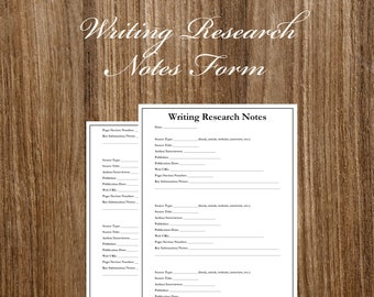 Writing Research Notes Form Template | Printable | Fillable | PDF | Digital Download | Customizable | Editable | Business Forms | Writers