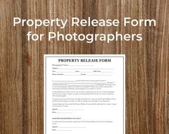 Property Release Form for Photographers | Printable | Fillable | PDF | Digital Download | Customizable | Editable | Professional | Business