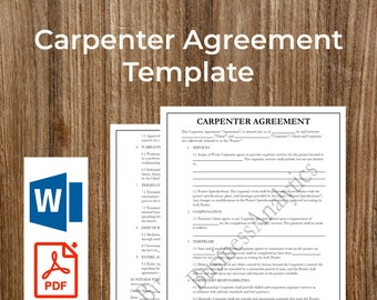 Carpenter Agreement Template | Contractor Forms | Business | Printable | Fillable | PDF | Word | Digital Download | Customizable | Editable