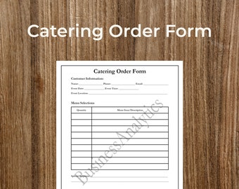 Catering Order Form – Printable, Fillable PDF, Restaurant Business (Digital Download)