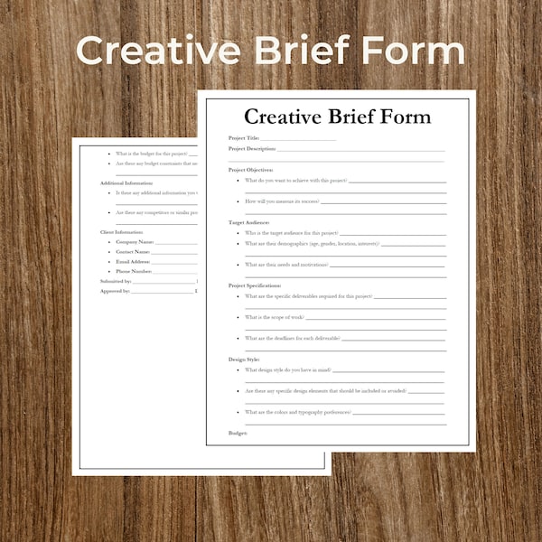 Creative Brief Form Template - Design Project Planning | Printable | Fillable | PDF | Digital Download | Customizable | Editable | Designers