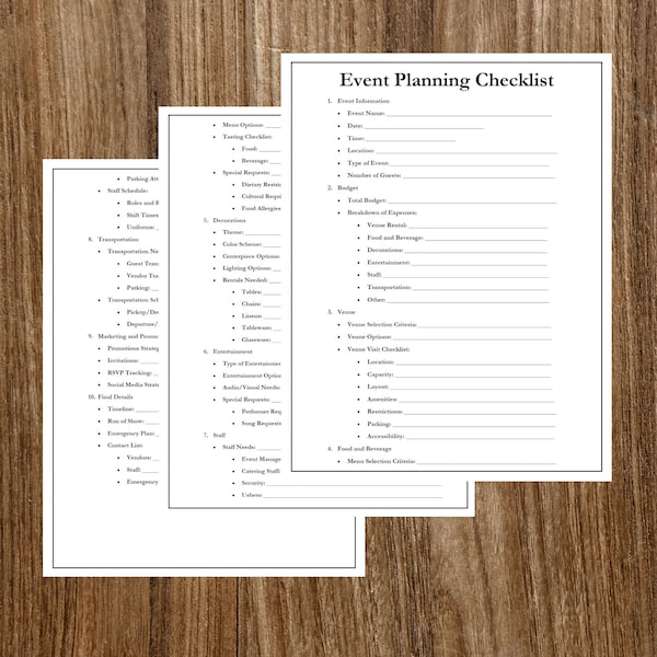 Event Planning Checklist Form | Perfect for Organizing Your Next Big Event | Printable | Fillable | PDF | Digital Download | Customizable