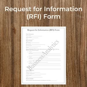 Request for Information (RFI) Form | Business Forms | Contractors | Printable | Fillable | PDF | Digital Download | Customizable | Editable