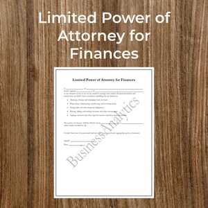 Limited Power of Attorney for Finances Form | Printable Template | PDF | Fillable | Digital Download | Business Forms | Legal Documents