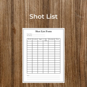 Shot List Template for Photographers and Filmmakers | Printable | Fillable | PDF | Digital Download | Customizable | Editable | Business