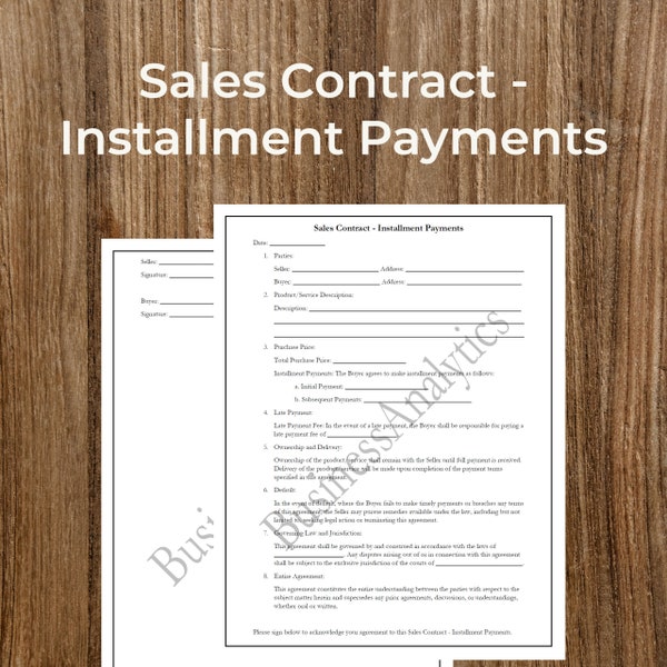 Sales Contract - Installment Payments | Printable Template for Buyers and Sellers | Business Forms | Running Your Business | PDF | Fillable