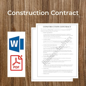 Construction Contract Template | Contractor Forms | Business Forms | Printable | Fillable | PDF | Word | Digital Download | Customizable