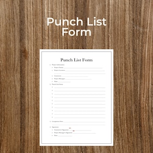 Punch List Form for Construction Projects | Printable | Fillable | PDF | Digital Download | Customizable | Editable | Business Forms