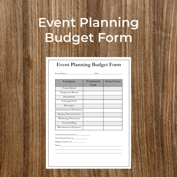 Event Planning Budget Form - Keep Your Event Finances on Track! | Printable | Fillable | PDF | Digital Download | Customizable | Editable