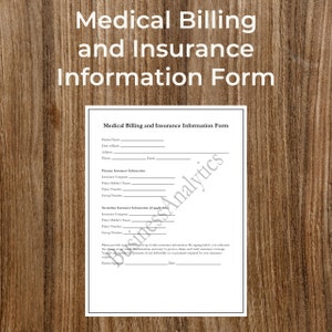 Medical Billing and Insurance Information Form for Healthcare Providers | Medical Professional | Printable | PDF | Fillable | Digital Form