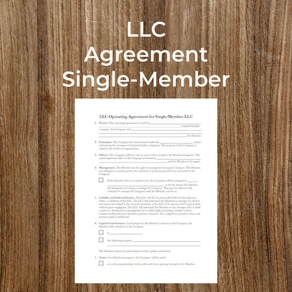 LLC Operating Agreement for Single-Member LLC | PDF | Form Fillable | Printer Friendly | Business Forms | Editable | Digital Downloads