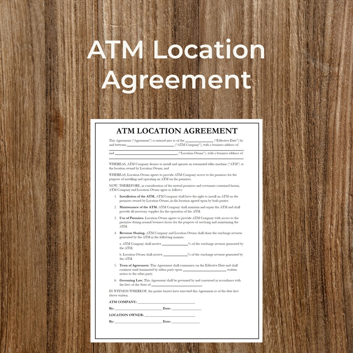 ATM Location Agreement Form – Printable & Fillable (PDF) - Etsy Canada