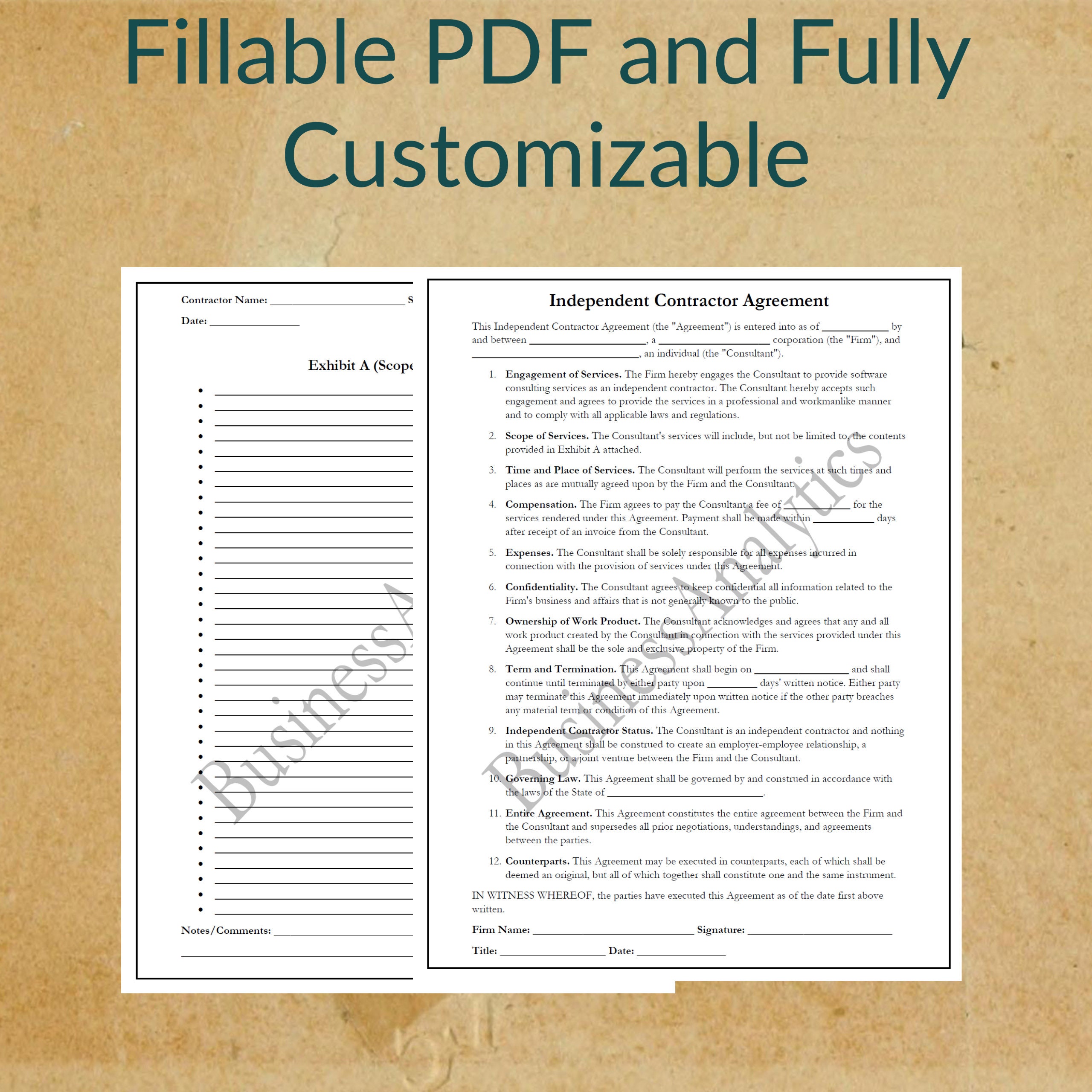 Independent Contractor Agreement Form | Printable | Fillable | PDF ...