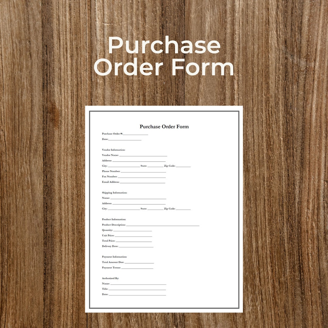 Purchase Order Form | Printable | Fillable | PDF | Digital Download ...