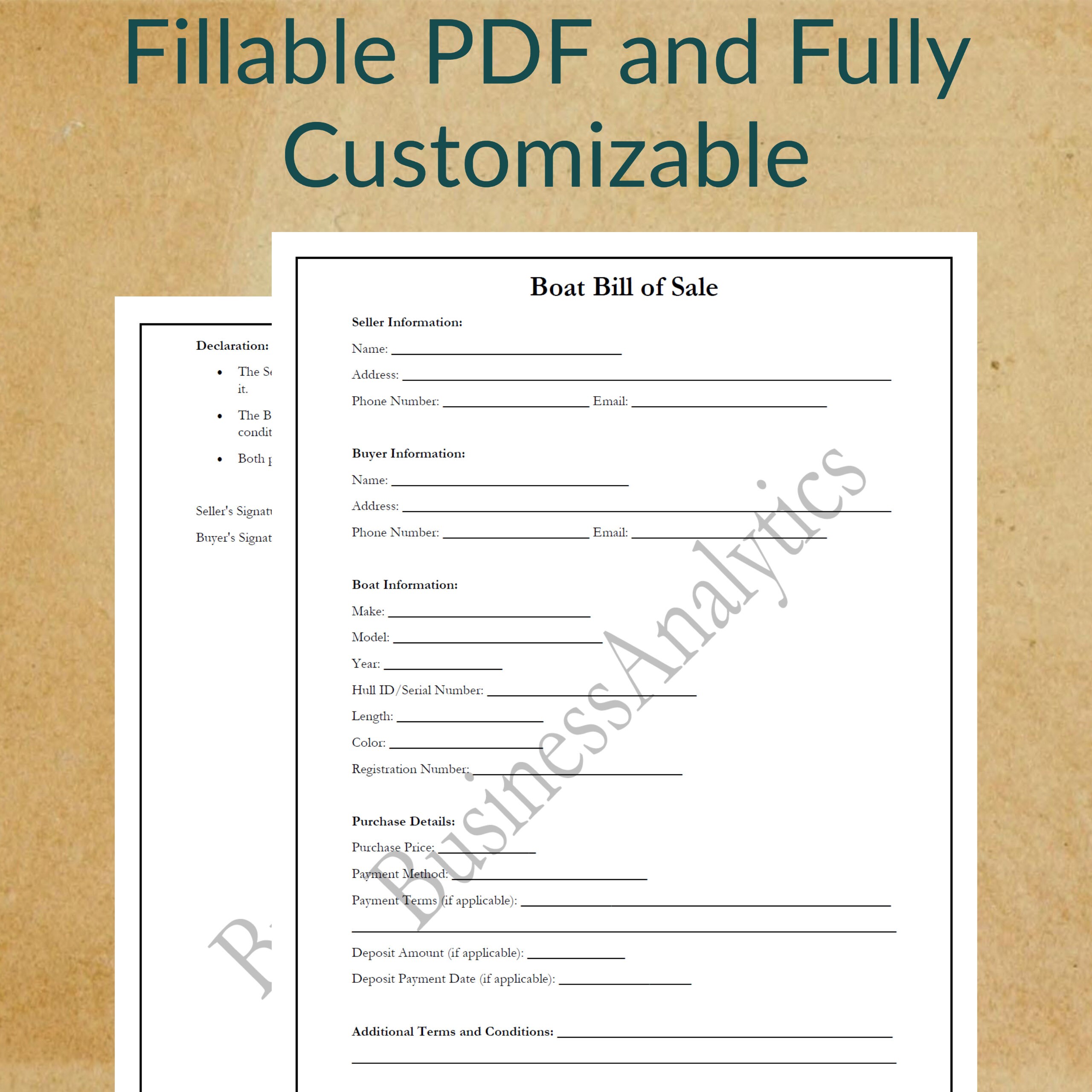 Fillable Boat Bill of Template | Printable PDF Form - Etsy