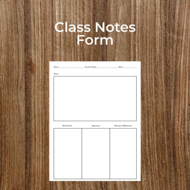 Class Notes Form for Effective Note-taking | Printable | Fillable | PDF ...