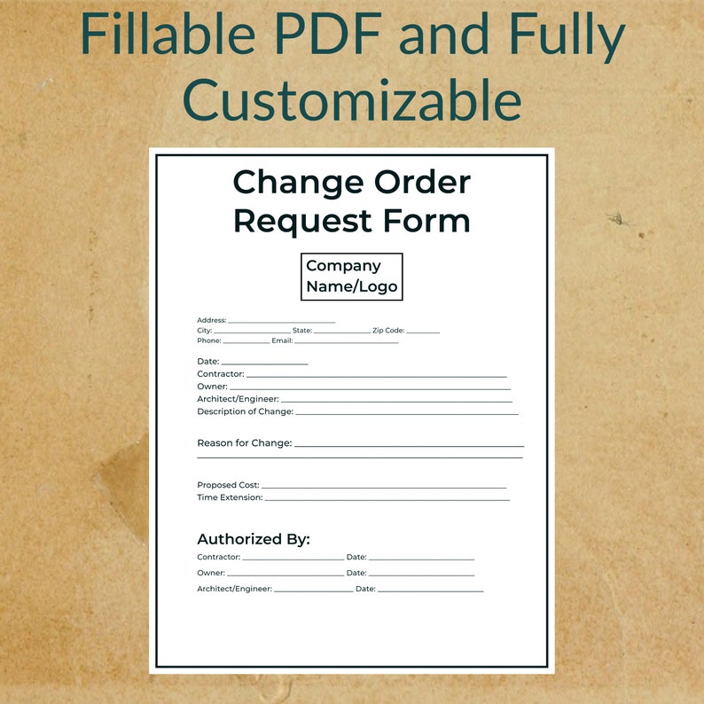 Change Order Form Template for Contractors and Construction Projects ...