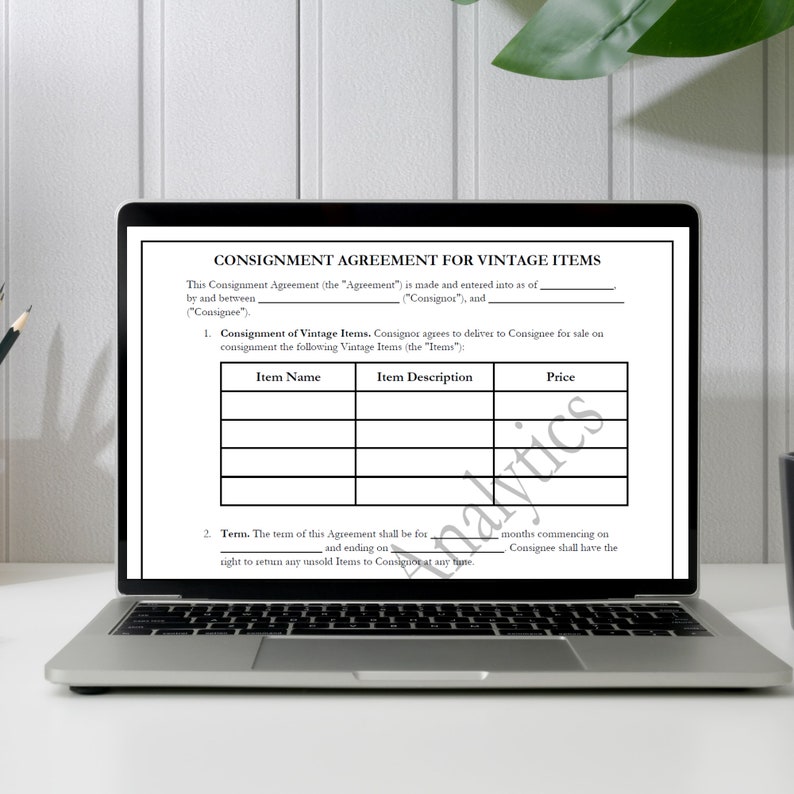 Vintage Consignment Agreement Form For Antique Dealers digital 