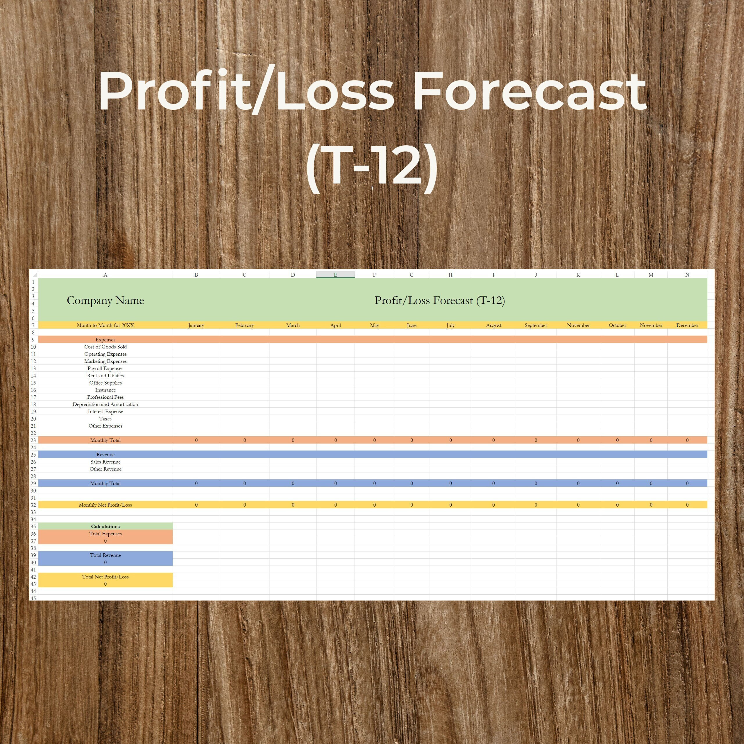 Profit/loss Forecast Template T 12 P L Business Planning Excel Profit/loss Forecast Template T 12 P L Business Planning Excel