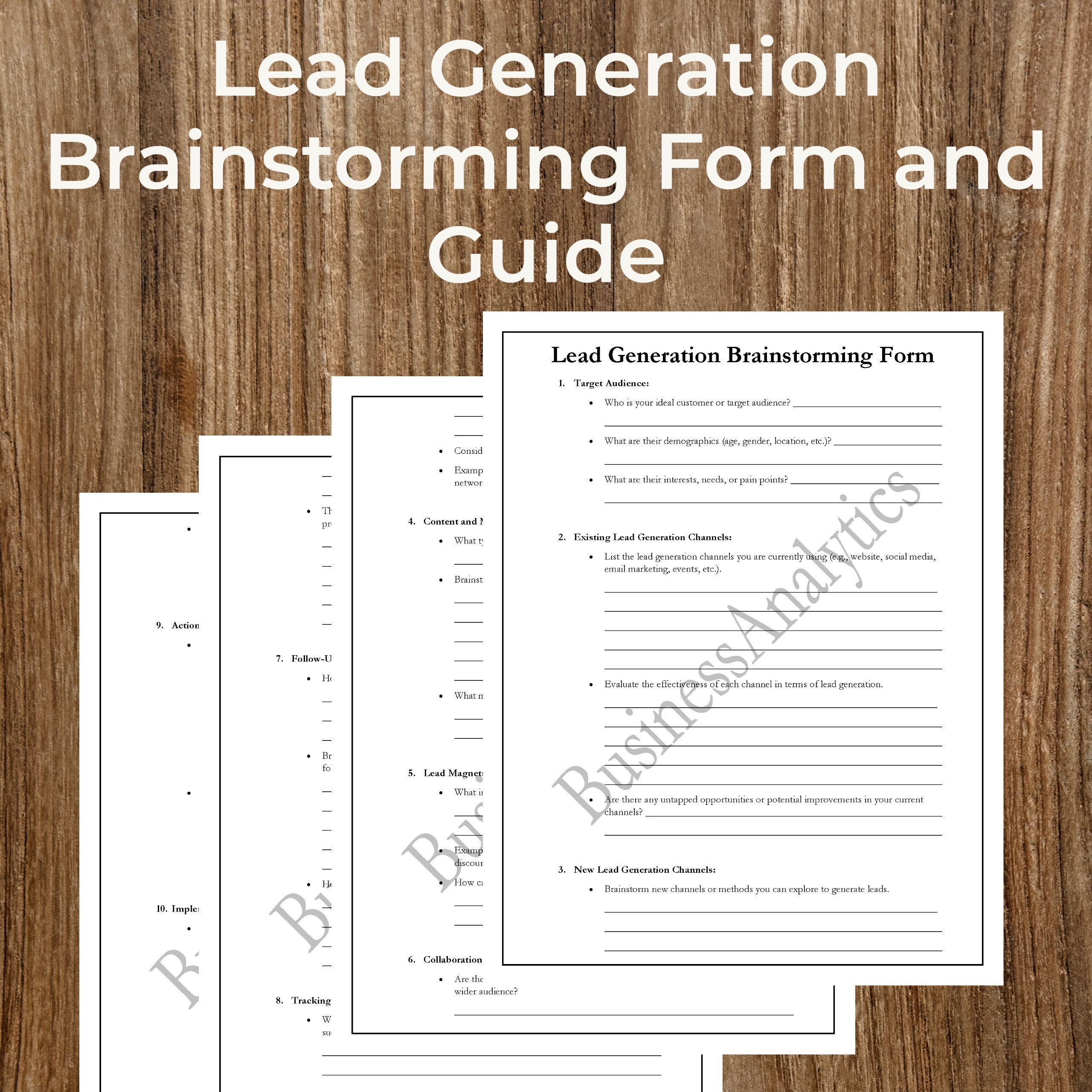 Lead Generation Brainstorming Form and Guide - Boost Your Business with Targeted Leads | Printable | Fillable | PDF | Digital Download