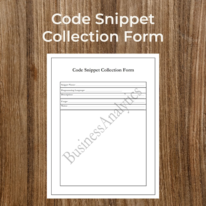 Pode incluir: Um formul&aacute;rio em branco para coletar trechos de c&oacute;digo. O formul&aacute;rio inclui campos para o nome do trecho, a linguagem de programa&ccedil;&atilde;o, a descri&ccedil;&atilde;o, o uso e as notas.