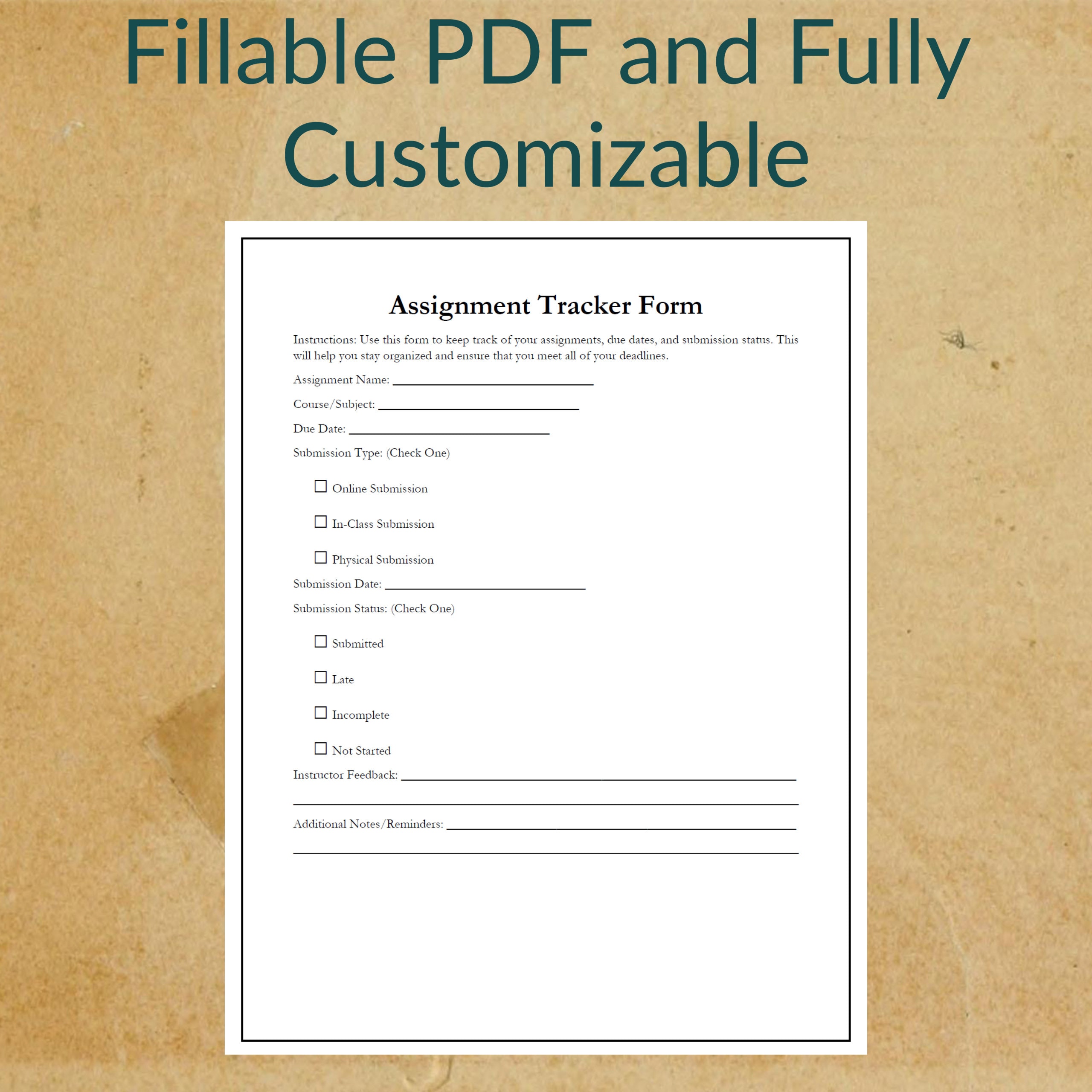 Assignment Tracker Form | Printable | Fillable | PDF | Digital Download ...