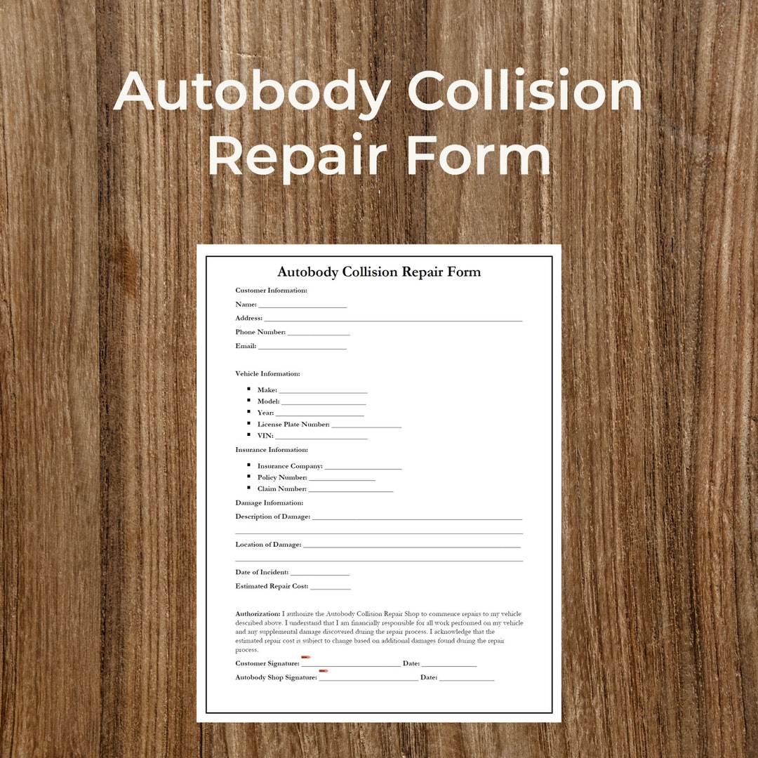 Autobody Collision Repair Form Keep Your Repair Job Organized Printable