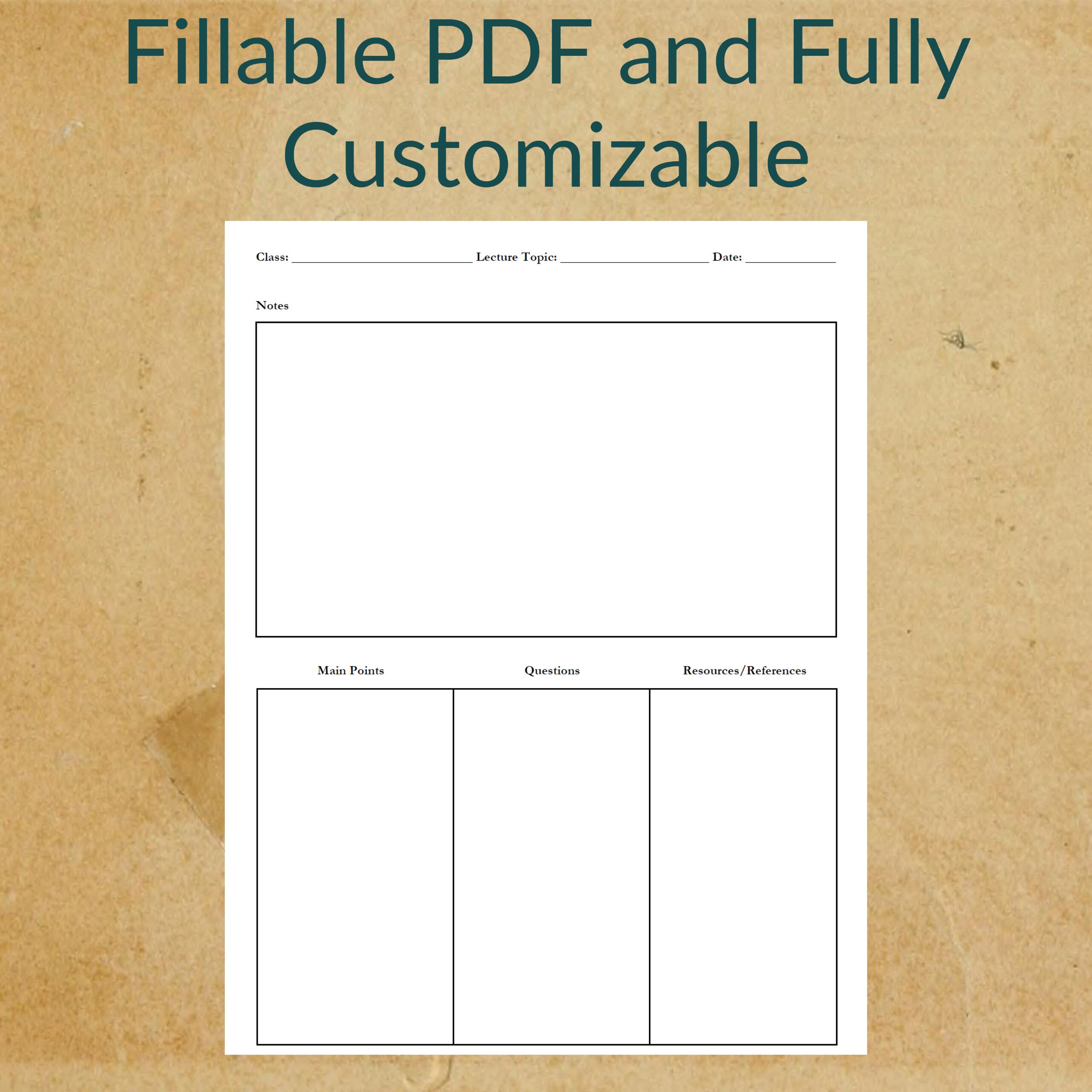 Class Notes Template | Fillable, Printable PDF for Students - Etsy