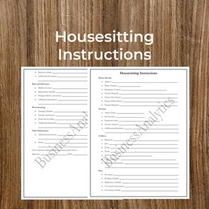 Puede incluir: Un formulario de instrucciones de casasitter imprimible con secciones para correo y entregas, limpieza, otra información, detalles de la casa, seguridad, servicios públicos y mascotas. El formulario incluye espacios para que el propietario proporcione instrucciones y para que el casasitter firme y feche.