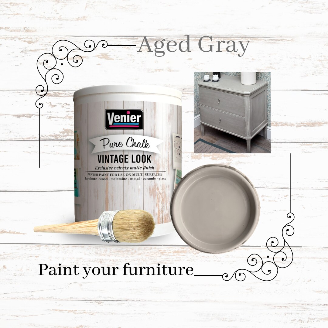 Pure Chalk Paint Venier, Aged Gray 33.81 Fl.oz. All in One Paint for
