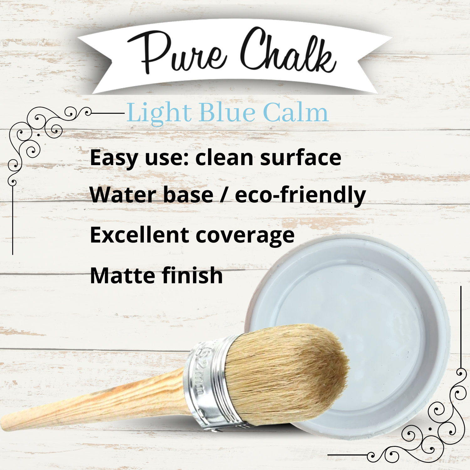 Pure Chalk Paint Venier, Light Blue Calm 33.81 Fl.oz. All in One Paint