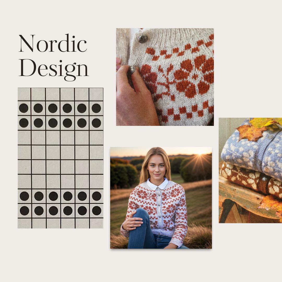 Nordic Rose Cardigan Knitting Pattern: Women's Floral Sweater (PDF
