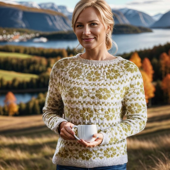 Raglanpulli Blumen Pulli Damen PDF Strickmuster-Blumen Pullover