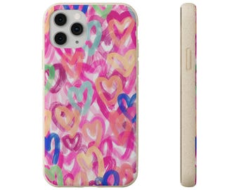 Telefoonhoesje, milieuvriendelijke duurzame hoes met hartontwerp, biologisch afbreekbaar iPhone-hoesje, composteerbaar beschermend telefoonhoesje, milieuvriendelijk