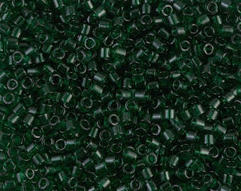 Miyuki 10/0 Delica Beads TRANSPARENT Green Color 7.2 Grams, Made In Japan, DBM0713-TB