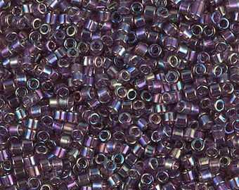 Miyuki 10/0 Delica Beads AB (Aurora Borealis) Mauve Color 7.2 Grams, Made In Japan, DBM1244-TB