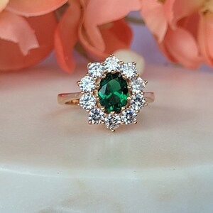 Emerald Ring Vintage, Sapphire Silver Ring, Gemstone Wedding Ring, Zirconia Engagement Ring, Personalized Christmas Gift for Her,