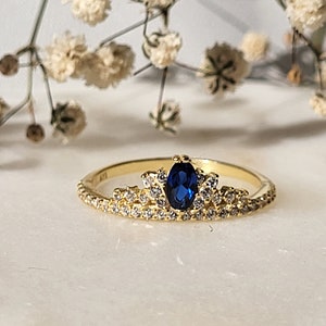 Princess Crown Ring, Dainty Tiara Ring, Sapphire Gold Ring, Sterling Silver Rapunzel Ring, Queen Crown Ring, Valentines DAY, Gift for Her