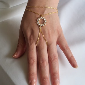Sun Hand Chain Bracelet, 925K Sterling Silver Cz Ring Attach Bracelet, 14kt Gold Fill Ring Bracelet, Elegant Layer Bracelet, Gift for Her