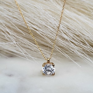 Bridesmaid Gifts, Round Diamond Rose Gold Necklace, April Necklace, Dainty Pearl Necklace For Women, Freshwater Pearl Necklace, Gift For Her