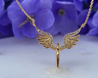 Angel Necklace in Sterling Silver, Guardian Angel Jewelry, Angel Wings Necklace, Bridesmaid Necklace,  Miscarriage necklace, Mama Necklace