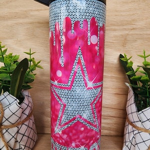 20oz skinny tumbler. Dallas Cowboys. Stainless steel with 2 lids, double wall insulated. Dallas Cowboys football team. Pink glitter girly.