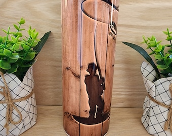 Fishing Sunset magere beker 20 oz, houten plankontwerp