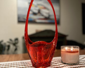 Vintage MCM Viking Orange Fire Glass Basket