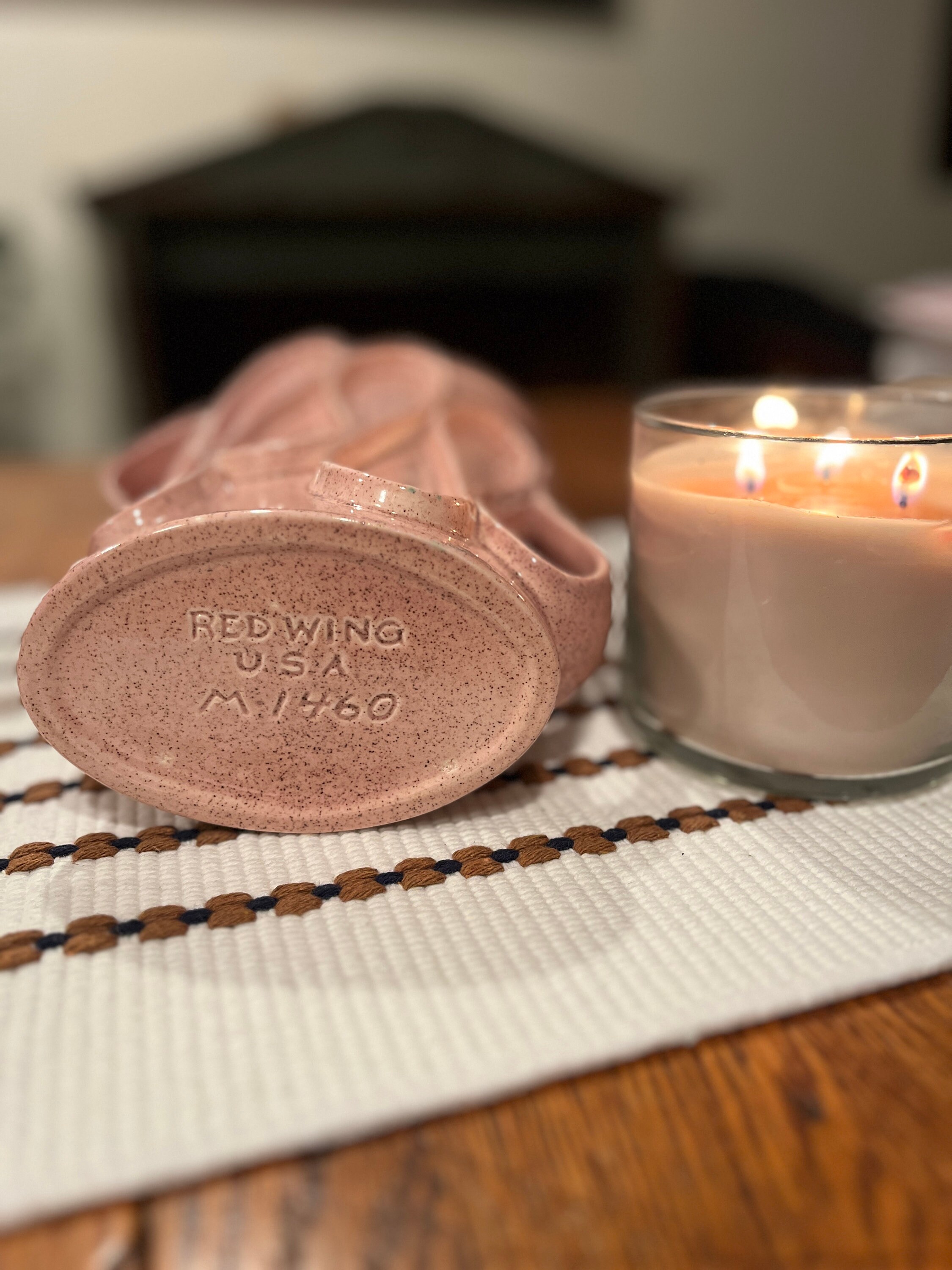 Vintage Red Wing Pottery Vase M1460 MCM Pink Speckled Flecked Handle