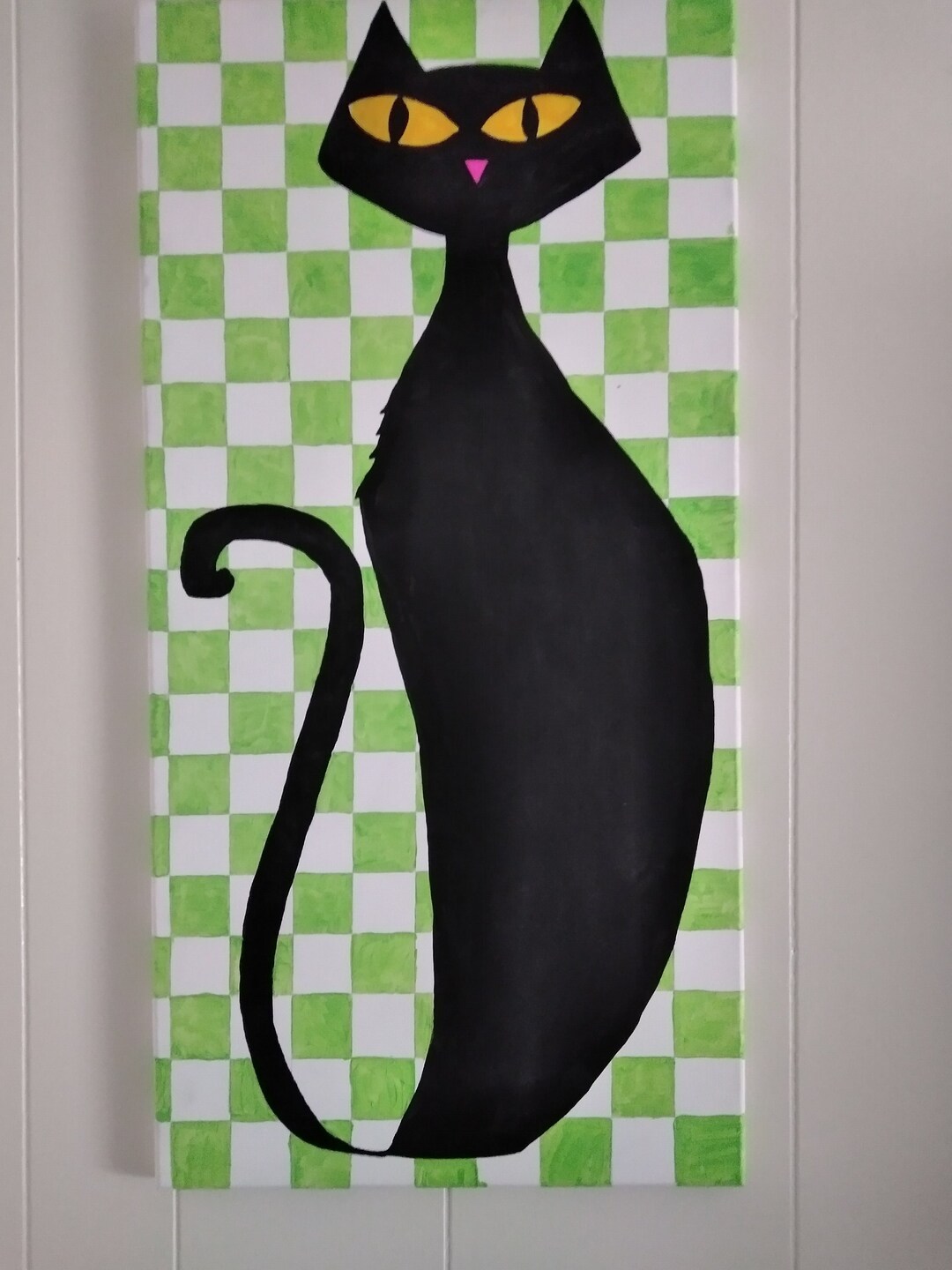 Black Cat on Checkerboard Painting - Etsy