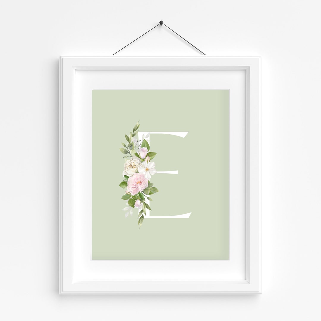 Initial Wall Art, Floral Letter E Art for Nursery, Alphabet Letter Art