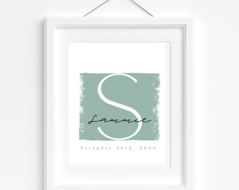 Custom Minimal Nursery Printable, Nursery Initial Print, Custom Nursery Wall Decor