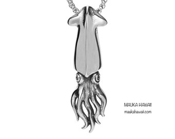 Squid Octopus Cuttlefish 316L Stainless Steel Ocean Nature Pendant 45cm 50cm 55cm 60cm Wheat Link Chain